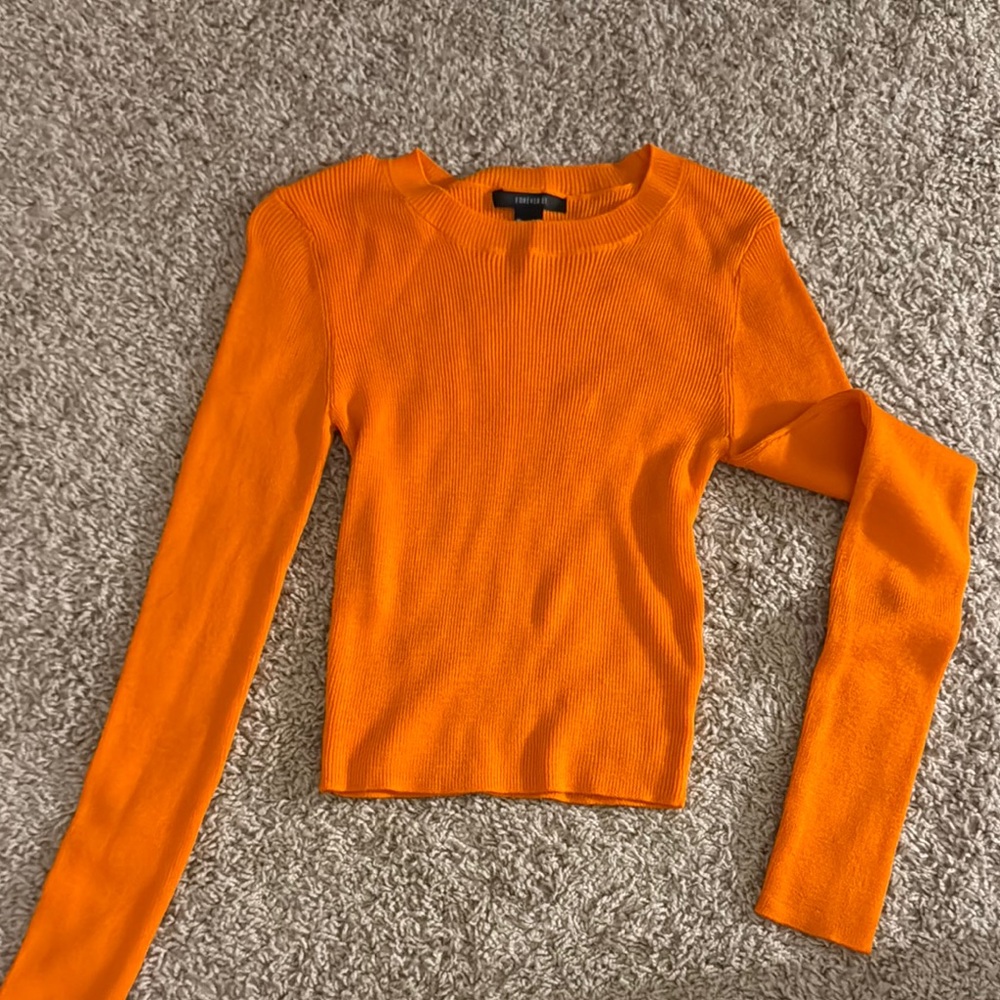 Orange Long Sleeve Ribbed Top